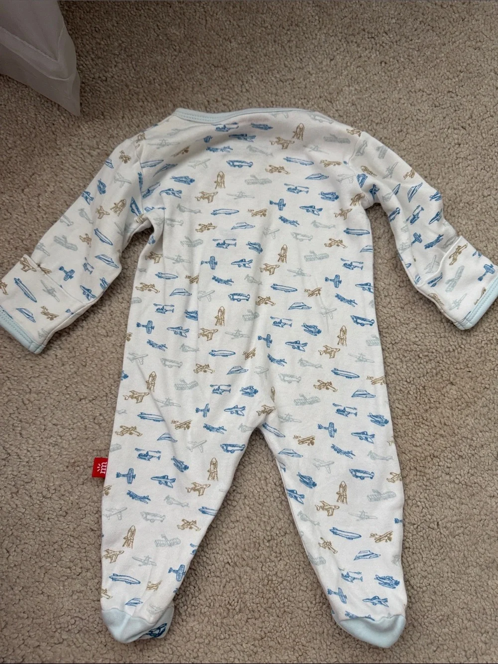Magnetic Me Cream One-Piece with Blue & Tan Airplane Print